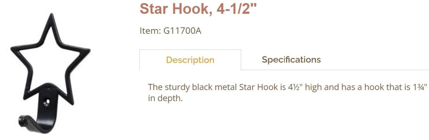 4.50" STAR HOOK FOR METAL BARN STAR HANG WALL ART WESTERN HOME DECOR HANDMADE #G11700A