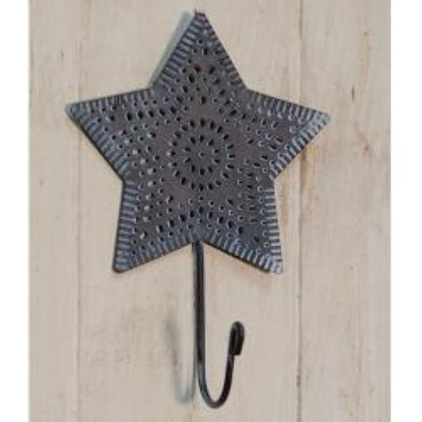 5.75" PUNCHED METAL STAR HOOK FOR METAL BARN STAR HANG WALL ART WESTERN HOME  DECOR HANDMADE #G11785