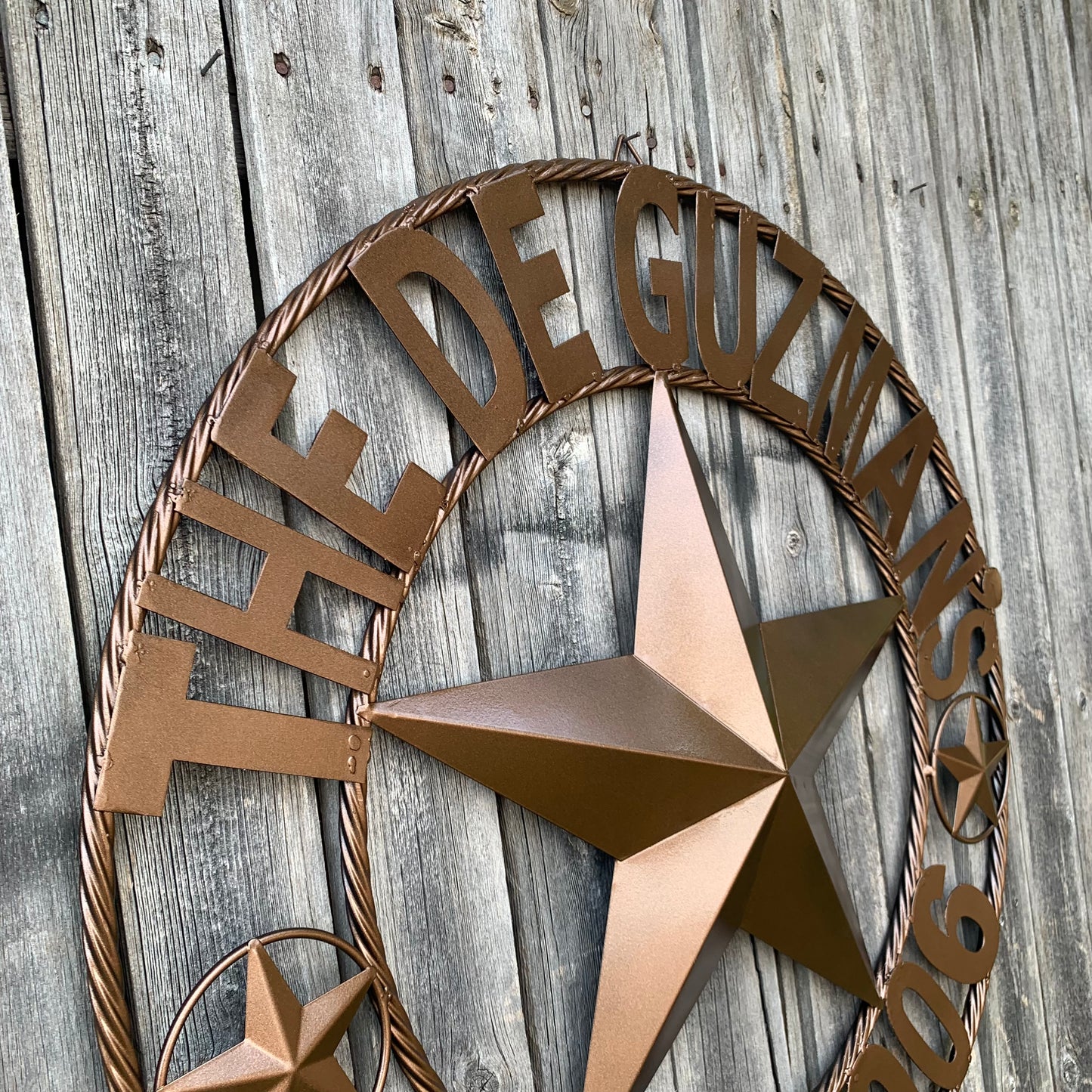 GUZMAN STYLE CUSTOM STAR NAME BARN METAL STAR 3d TWISTED ROPE RING WESTERN HOME DECOR RUSTIC BRONZE HANDMADE 24",32",34",36",40",42",44",46",50"