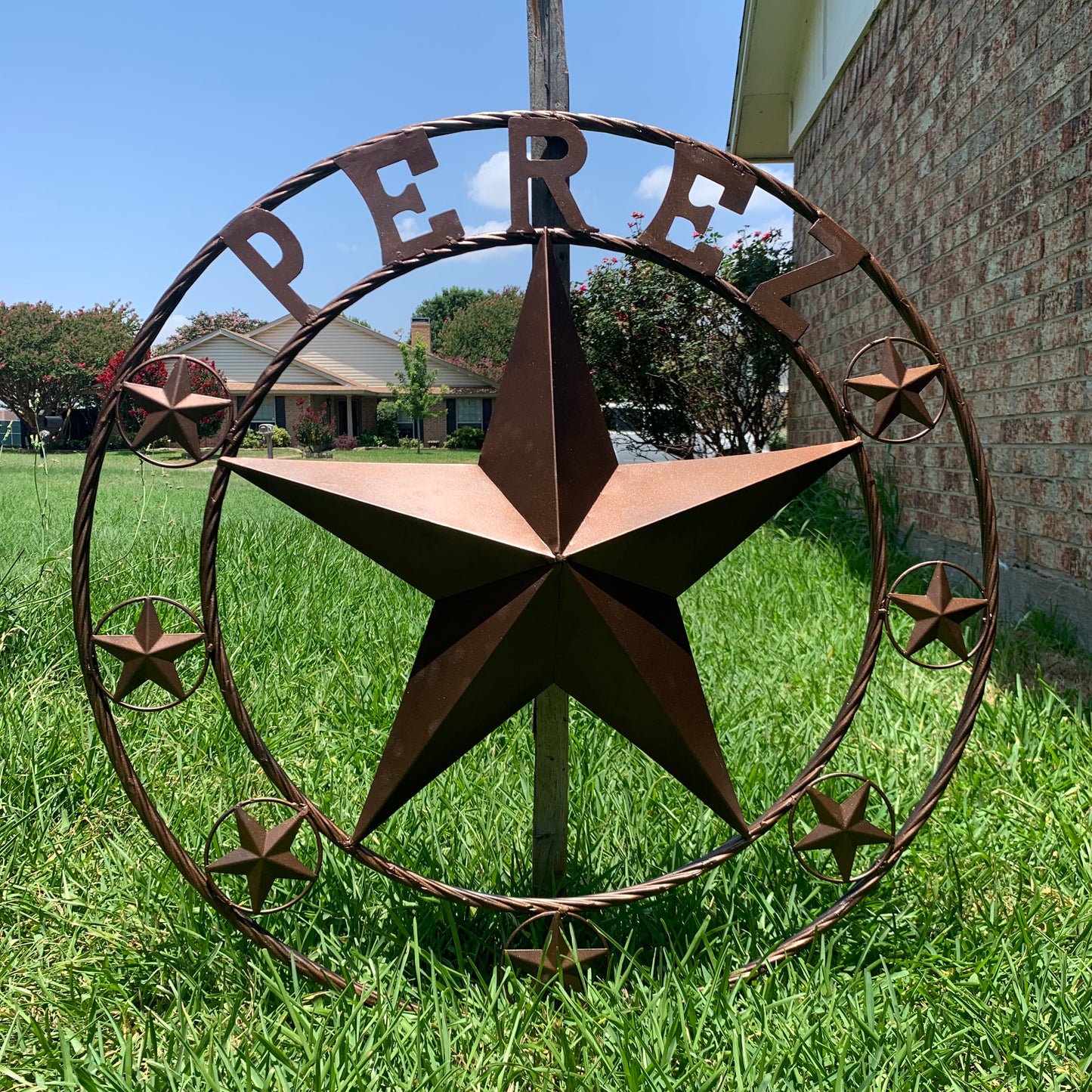 PEREZ CUSTOM STAR NAME BARN METAL STAR 3d TWISTED ROPE RING WESTERN HOME DECOR RUSTIC BRONZE HANDMADE 24",32",34",36",40",42",44",46",50"