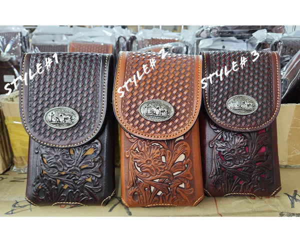 7" COWBOY PRAYING CHURCH BROWN LEATHER POUCH EXTRA LARGE  BELT LOOP HOLSTER CELL PHONE CASE UNIVERSAL OVERSIZE #EH12217