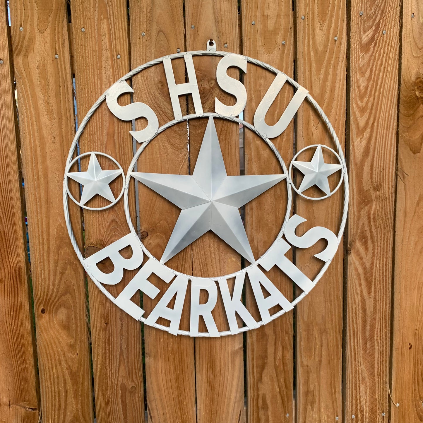 24",32" SHSU SAM HOUSTON BEARKATS RUSTIC WHITE METAL CUSTOM VINTAGE CRAFT RUSTIC BLACK TEAM STAR HANDMADE