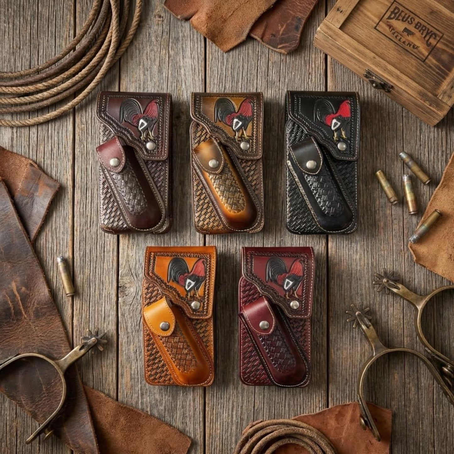 7" ROOSTER POUCH & KNIFE LEATHER HOLSTER XTRA LARGE BELT LOOP CELL PHONE CASE UNIVERSAL OVERSIZE #EH13256