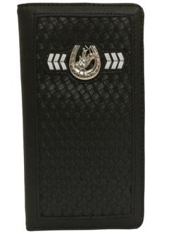 WESTERN HORSESHOE RODEO CHECKBOOK BI FOLD MEN'S LEATHER BLACK WALLET