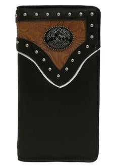 WESTERN PRAYING COWBOY CHECKBOOK BI FOLD MEN'S & WOMEN'S GENUINE LEATHER BLACK/TAN WALLET