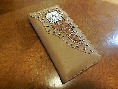WESTERN STAR CHECKBOOK BI FOLD MEN'S & WOMEN'S GENUINE LEATHER TAN WALLET