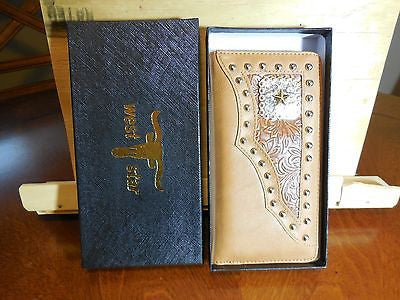 WESTERN STAR CHECKBOOK BI FOLD MEN'S & WOMEN'S GENUINE LEATHER TAN WALLET