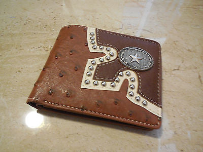 5" GENUINE LEATHER BI FOLD MEN'S WALLET STUDDED LONE STAR WALLET WESTERN FASHION ART