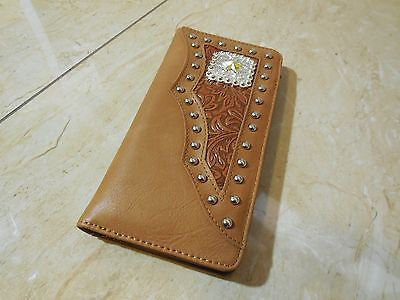 WESTERN STAR CHECKBOOK BI FOLD MEN'S & WOMEN'S GENUINE LEATHER TAN WALLET