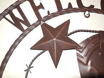 24" WELCOME COWBOY BOOT STARS METAL WALL WESTERN HOME DECOR NEW