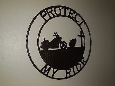 24",32" PROTECT MY RIDE COWBOY PRAYER CHURCH HARLEY MOTORCYCLE METAL WESTERN HOME DECOR HANDMADE NEW #SI_B15011