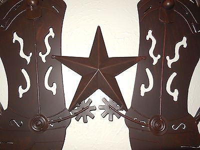 24" WELCOME COWBOY COWGIRL BOOT STARS METAL WALL WESTERN HOME DECOR NEW #EH10464
