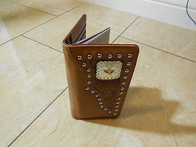 WESTERN STAR CHECKBOOK BI FOLD MEN'S & WOMEN'S GENUINE LEATHER TAN WALLET