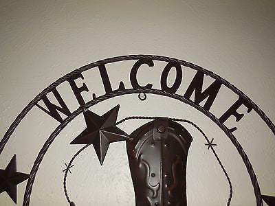24" WELCOME COWBOY BOOT STARS METAL WALL WESTERN HOME DECOR NEW