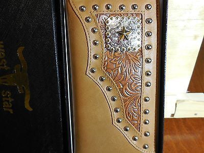 WESTERN STAR CHECKBOOK BI FOLD MEN'S & WOMEN'S GENUINE LEATHER TAN WALLET