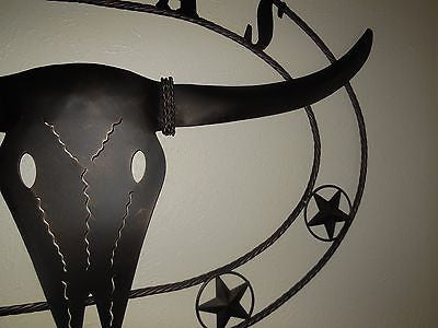 42" X 26" TEXAS LONGHORNS METAL ART WALL DECOR WESTERN HOME DECOR RUSTIC BRONZE NEW #EH12189