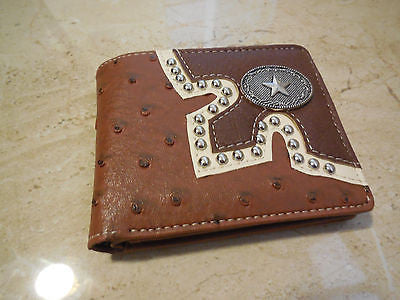 5" GENUINE LEATHER BI FOLD MEN'S WALLET STUDDED LONE STAR WALLET WESTERN FASHION ART