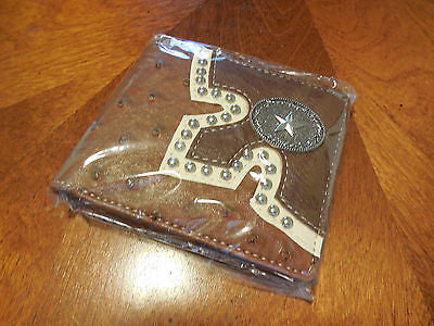 5" GENUINE LEATHER BI FOLD MEN'S WALLET STUDDED LONE STAR WALLET WESTERN FASHION ART