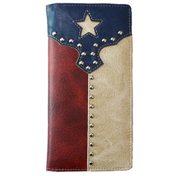 TEXAS FLAG WALLET CHECK BOOK LEATHER WALLET WESTERN FASHION NEW