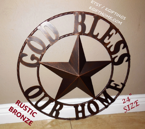GOD BLESS OUR HOME 18",24",32",36" BARN STAR METAL LONE STAR TWISTED RING WESTERN HOME DECOR HANDMADE NEW #EH11002