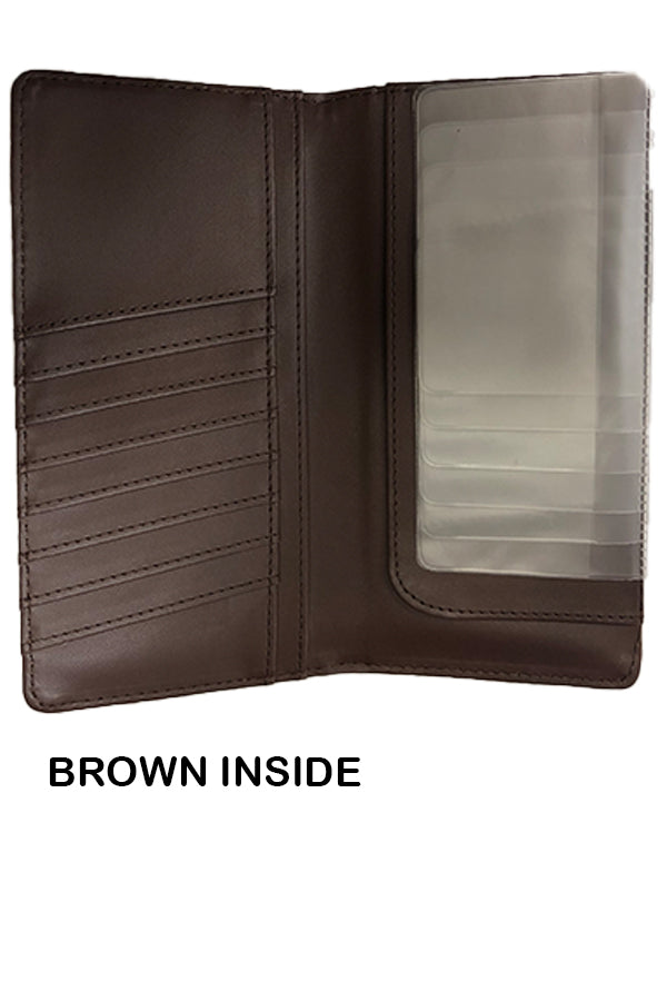 STATE OF TEXAS MAP STAR BROWN CHECK BOOK LEAHER WALLET WESTERN FASHION NEW