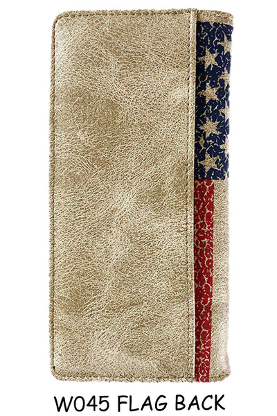 AMERICANA USA FLAG WALLET CHECK BOOK LEATHER WALLET WESTERN FASHION NEW #EH12961