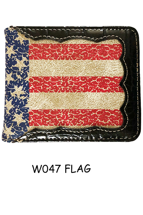 AMERICANA USA FLAG WALLET BI FOLD LEATHER WALLET WESTERN FASHION NEW