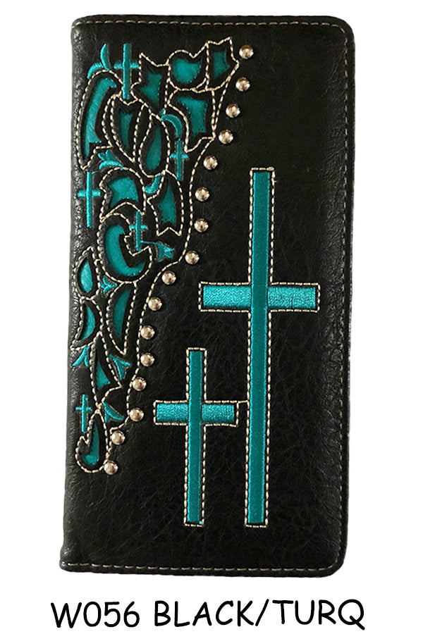 CROSS BLACK & TURQUOISE CROSS CHECK BOOK WALLET WESTERN CHECKBOOK BI FOLD MENS GENUINE LEATHER NEW