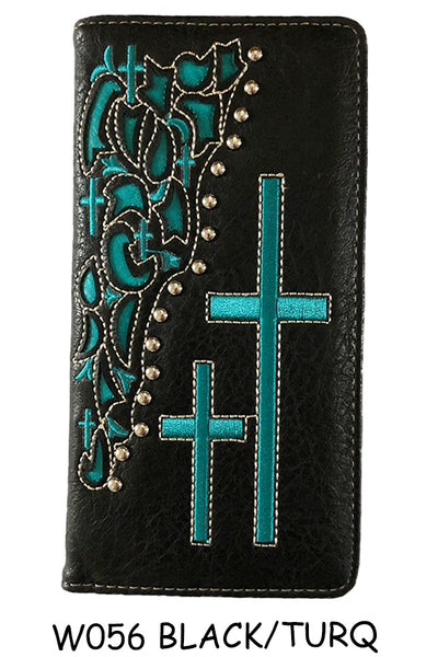 CROSS BLACK & TURQUOISE CROSS CHECK BOOK WALLET WESTERN CHECKBOOK BI FOLD MENS GENUINE LEATHER NEW
