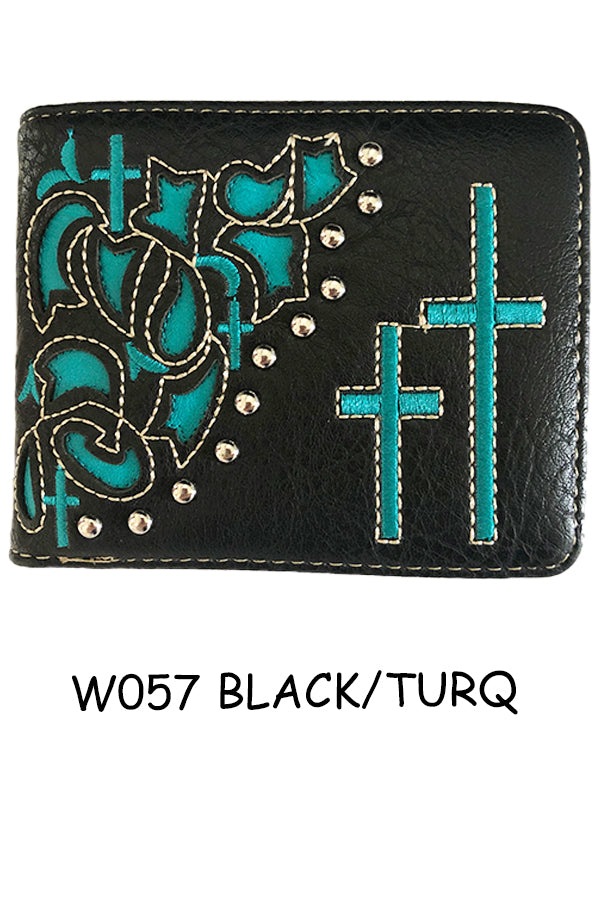 CROSS BLACK & TURQUOISE CROSS BI FOLD WALLET WESTERN FASHION ART NEW