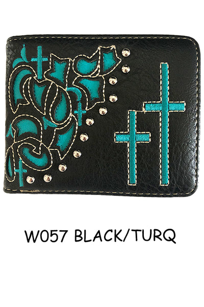 CROSS BLACK & TURQUOISE CROSS BI FOLD WALLET WESTERN FASHION ART NEW