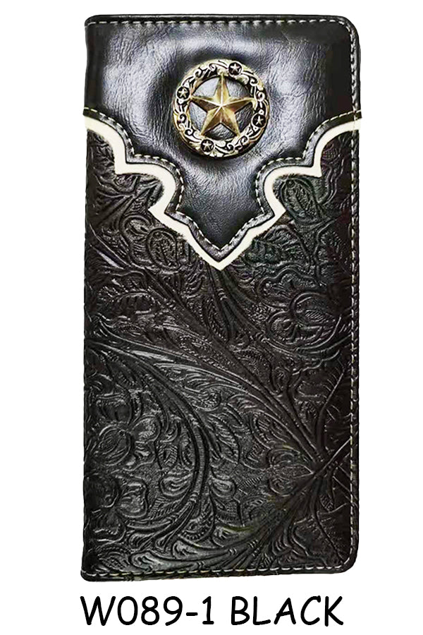 LONESTAR BLACK CHECK BOOK LEAHER WALLET WESTERN FASHION NEW