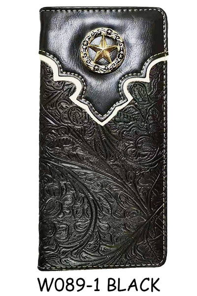 LONESTAR BLACK CHECK BOOK LEAHER WALLET WESTERN FASHION NEW