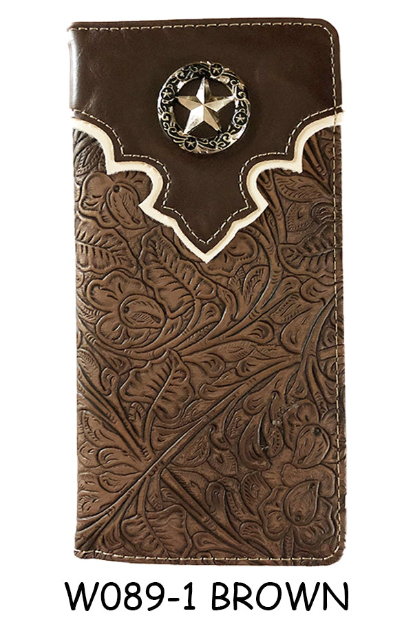 LONESTAR BROWN CHECK BOOK LEAHER WALLET WESTERN FASHION NEW