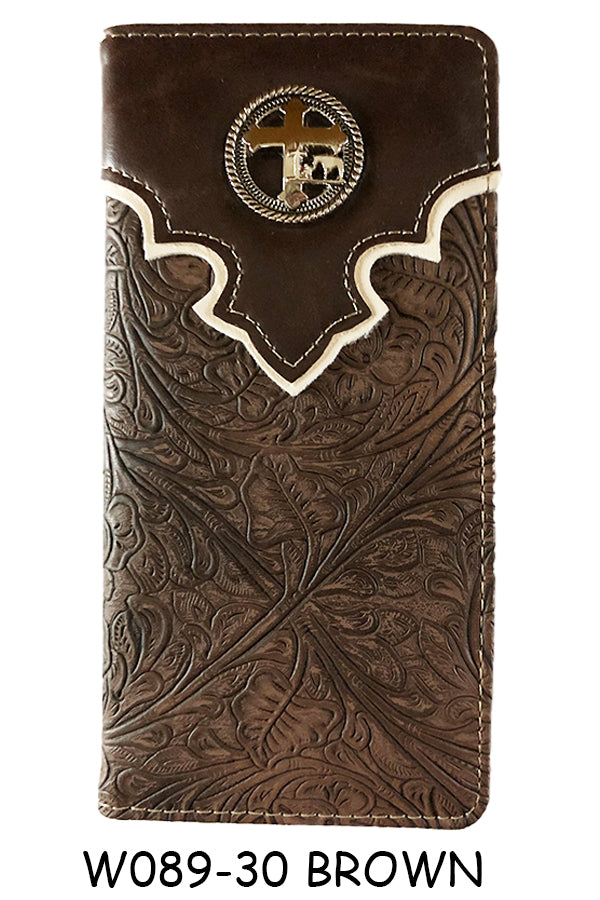PRAYING COWBOY CROSS BROWN CHECK BOOK WALLET WESTERN CHECKBOOK BI FOLD MENS GENUINE LEATHER NEW