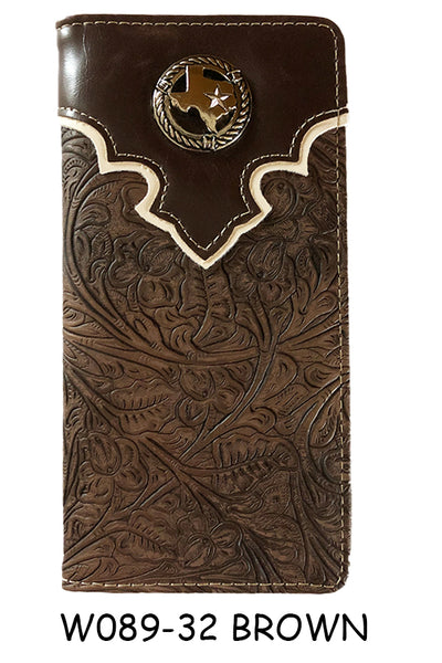 STATE OF TEXAS MAP STAR BROWN CHECK BOOK LEAHER WALLET WESTERN FASHION NEW