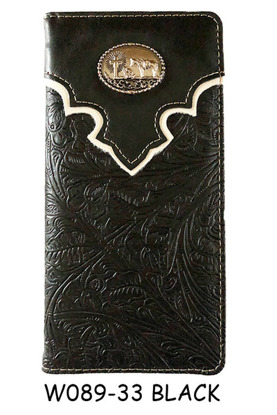 PRAYING COWBOY BLACK CHECK BOOK WALLET WESTERN CHECKBOOK BI FOLD MENS GENUINE LEATHER NEW