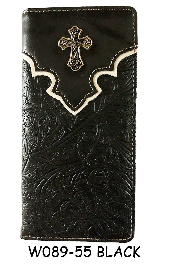 CROSS BLACK CHECK BOOK WALLET WESTERN CHECKBOOK BI FOLD MENS GENUINE LEATHER NEW