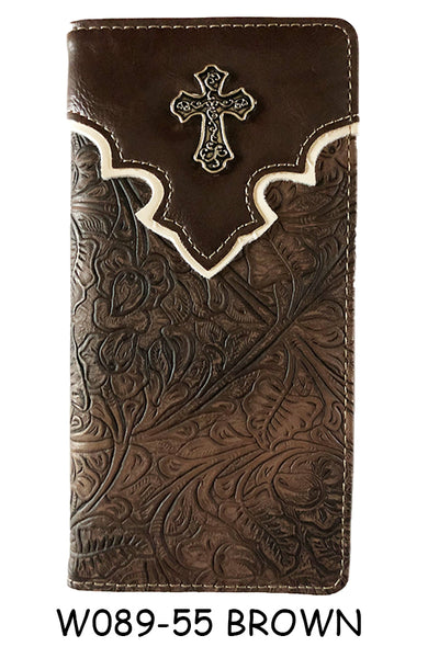 CROSS BROWN CHECK BOOK WALLET WESTERN CHECKBOOK BI FOLD MENS GENUINE LEATHER NEW