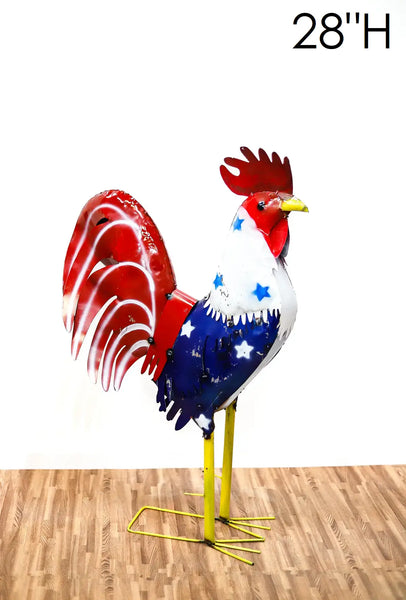 #34-003 AMERICAN USA FLAG ROOSTER GARDEN METAL ANIMAL SCULPTURE METAL DECOR ORNAMENT 18",30",40"