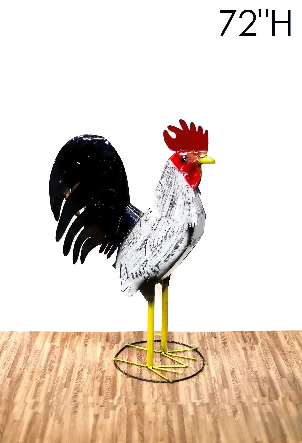 20",30",40" ROOSTER BLACK & WHITE GARDEN METAL ANIMAL SCULPTURE METAL DECOR ORNAMENT 16"L x 20" high