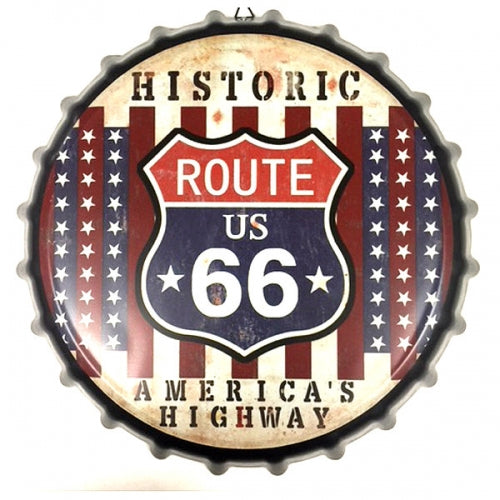 HISTORIC ROUTE 66 BOTTLE CAP TIN SIGN METAL ART WESTERN HOME DECOR CRAFT