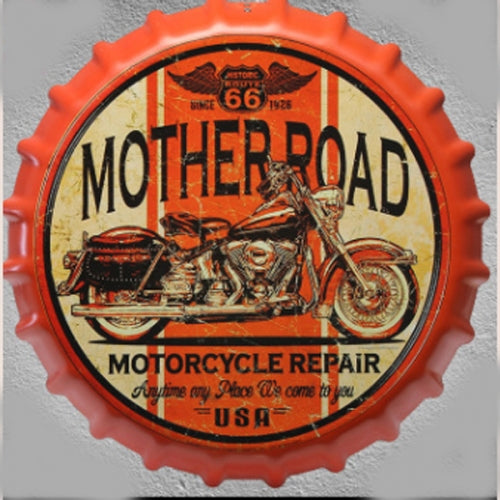 MOTHER ROAD BOTTLE CAP TIN SIGN METAL ART WESTERN HOME DECOR CRAFT
