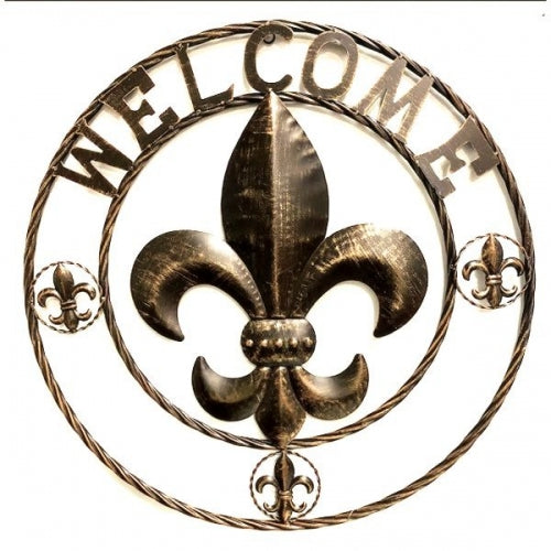 WELCOME FLEUR DE LIS 24",32",36" RUSTIC BRONZE METAL SIGN WESTERN HOME DECOR HANDMADE NEW #EH12845