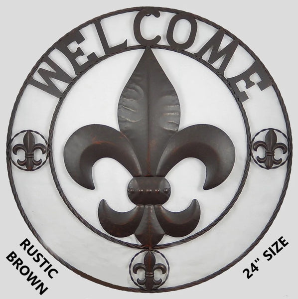 FLEUR DE LIS WELCOME 24",32",36" BROWN METAL SIGN WESTERN HOME DECOR HANDMADE NEW #EH12845