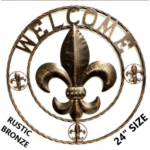WELCOME FLEUR DE LIS 24",32",36" RUSTIC BRONZE METAL SIGN WESTERN HOME DECOR HANDMADE NEW #EH12845
