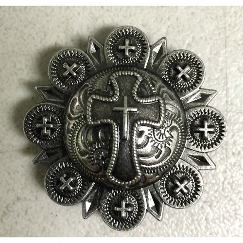 #SI_CI56601 1.5" CROSS ANTIQUE SILVER CONCHO METAL ART WESTERN HOME DECOR HANDMADE NEW--FREE SHIPPING