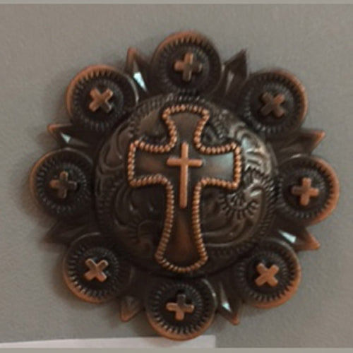 #SI_CI56601 1.5" CROSS COPPER CONCHO METAL ART WESTERN HOME DECOR HANDMADE NEW--FREE SHIPPING
