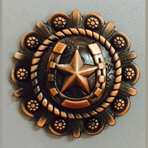 #SI_CI56603 1.5" HORSESHOE STAR COPPER CONCHO METAL ART WESTERN HOME DECOR HANDMADE NEW--FREE SHIPPING