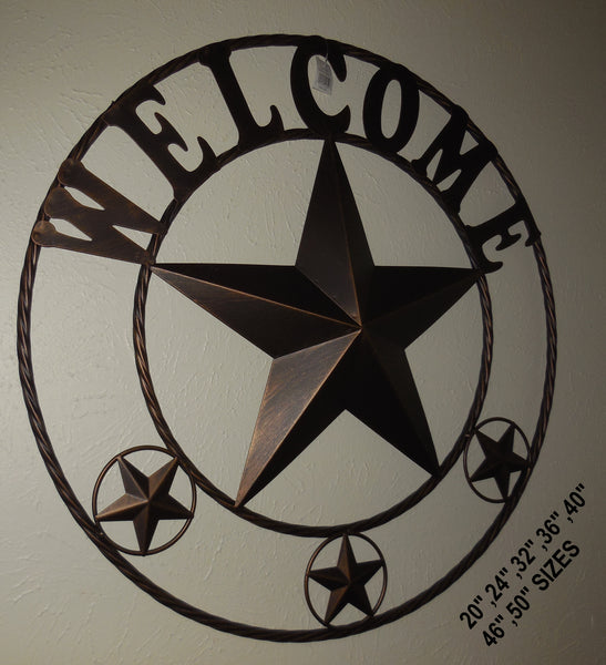 WELCOME BARN STAR METAL LONE STAR TWISTED ROPE RING WESTERN HOME DECOR HANDMADE #EH11369